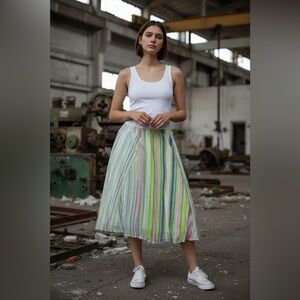 DKNY Vibrant Striped A-Line Skirt